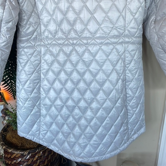 Brand New Michael Kors Opal Gray Quilted Stitch Logo Neck Zippered Jacket Coat - Picture 11 of 15